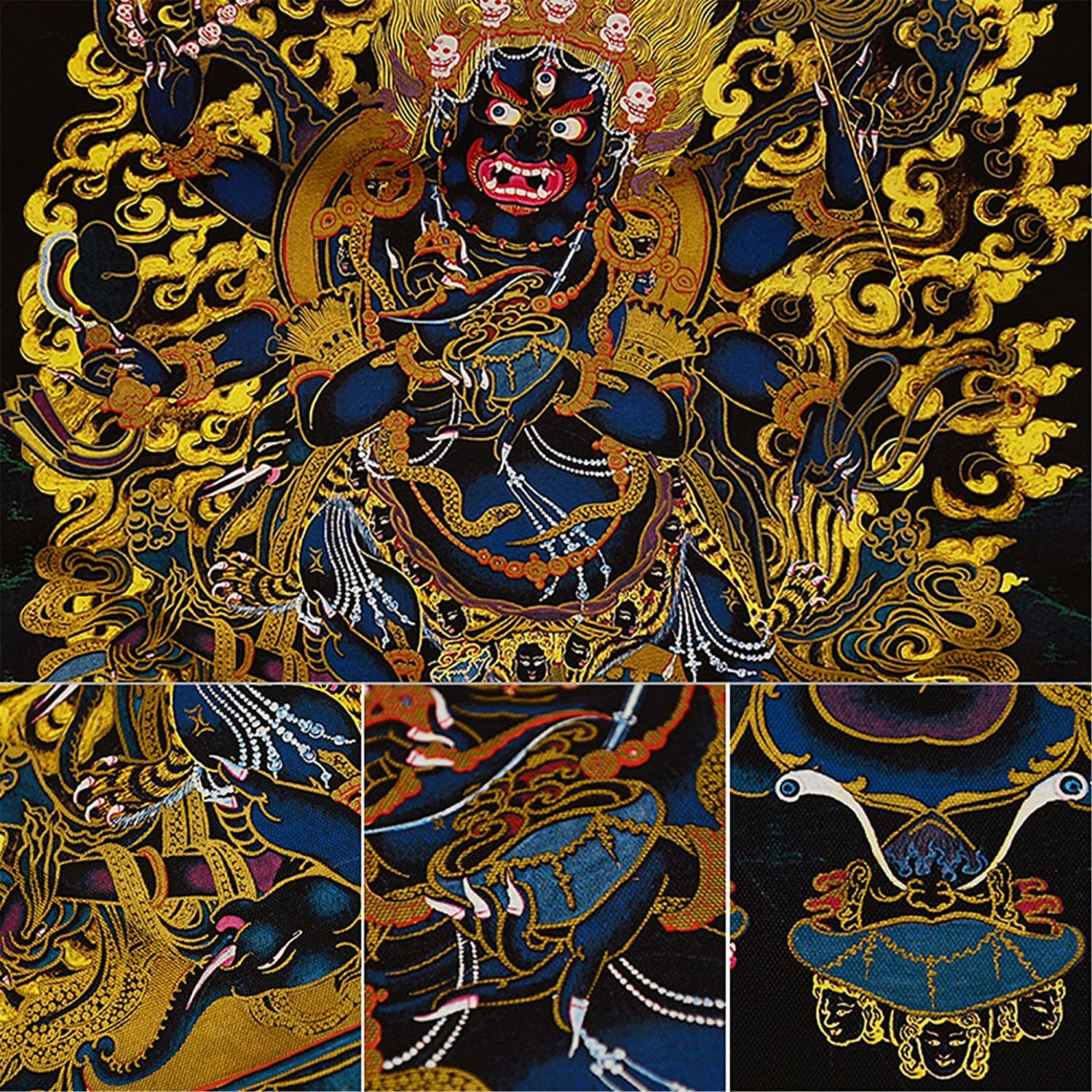 Gobelin Thangka, buddyjska statua malarstwa Buddy, gobelin Buddy ze zwojem, sześcioramienna mahakala, bóstwo obrońcy, tybetańska statua Buddy malarstwa artystycznego, gobelin Buddy ze zwojem, typ czarny
