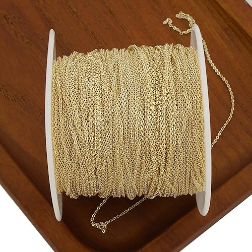 Miniatura 3 de Cadena de cable rellena de oro de 14 quilates de 6 pies para fabricación de joyas personalizadas, cadena de cable a granel sin terminar (0.039 in)