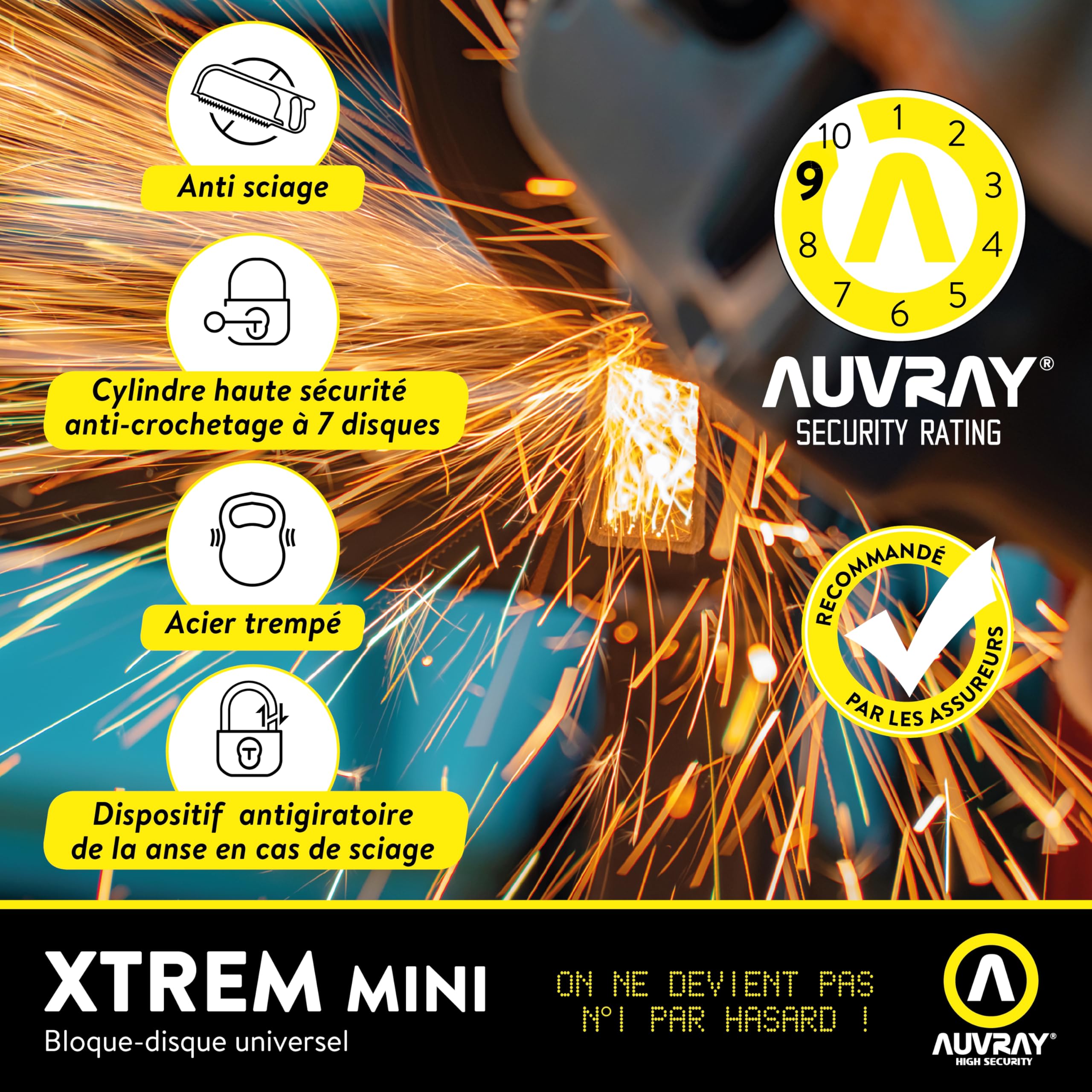 AUVRAY XTREM mini blokada tarczy hamulcowej Ø 16 mm SRA zamek bezpieczeństwa z kablem do motocykli