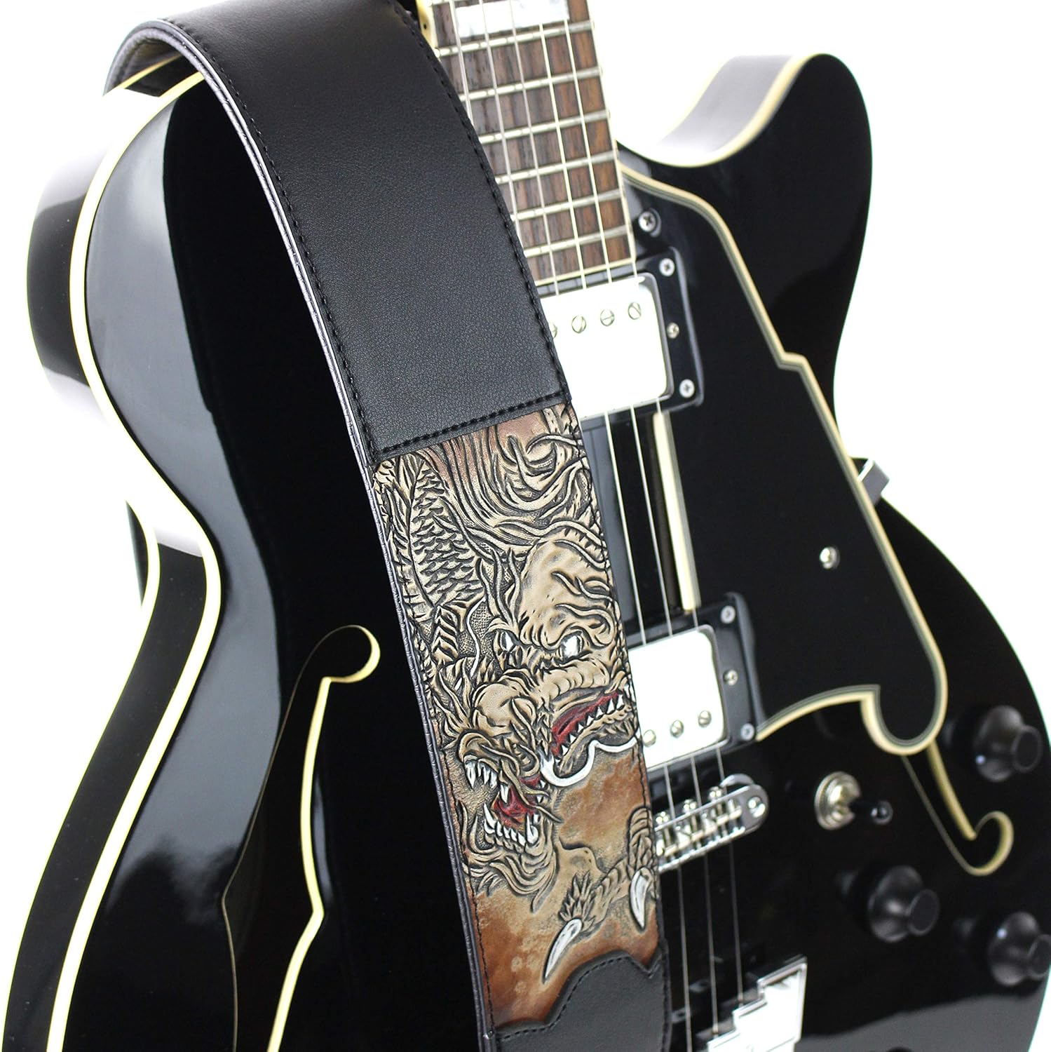 Walker And Williams CVG-DRG Hand Carved Luck Dragon On Black Padded Strap