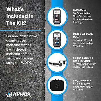 Tramex Water Damage Restoration Tech Kit WDTK | Moisture Encounter ME5 & CME5 with Extension Handle, Carry Case & App | Non-destructive Testing of Concrete & Wood Floors, Walls & Ceilings