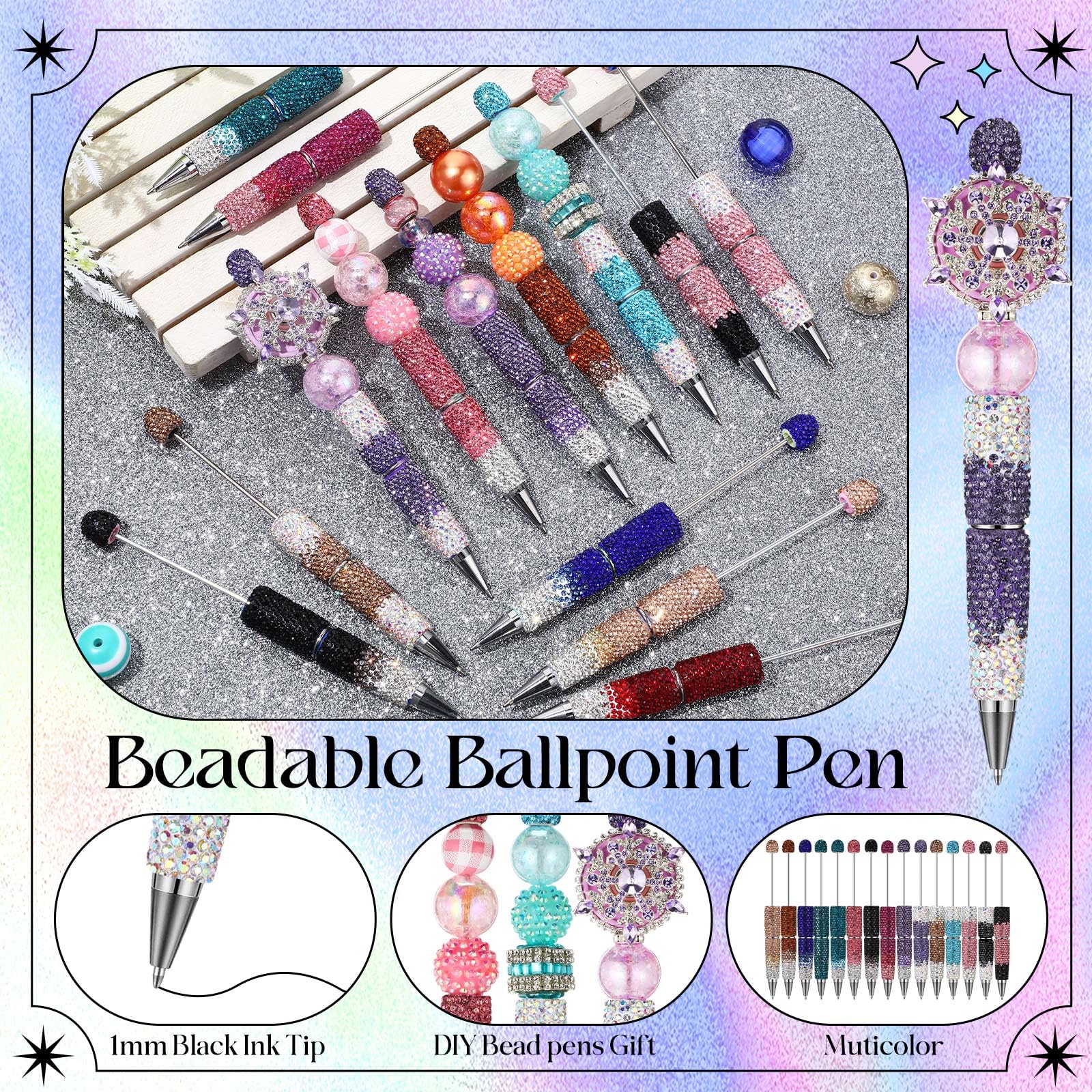 Tondiamo Glitzerstifte, Strasssteine, ausgefallene Stifte für Perlen, DIY, Diamant-Perlenstift-Set, niedlicher Journaling-Kugelschreiber, Spaß-Kugelschreiber für Bastelarbeiten, 15 Stück