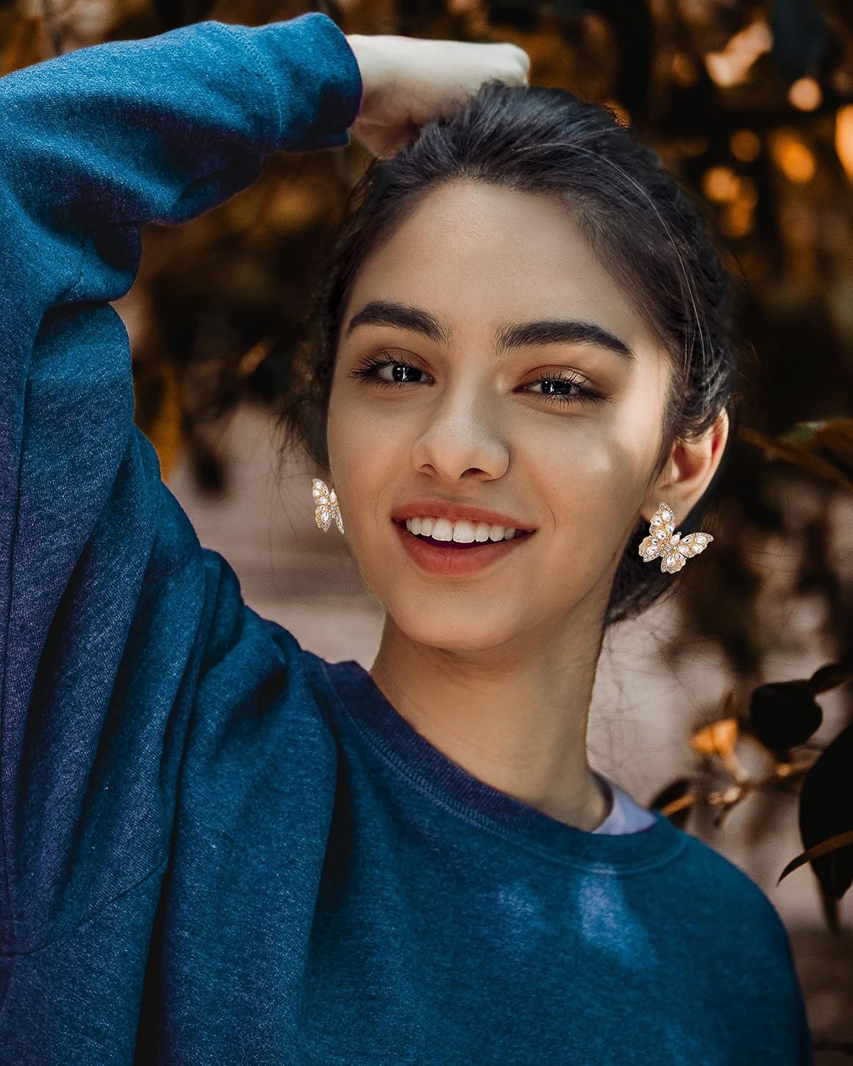 Butterfly Clip on Earrings Statement Faux Rhinestone Crystal Sparkly Clip on Earrings for Women Hypoallergenic Non-Pierced Clip on Dangle Earrings Women Birthday Xmas Valentine's Day Gifts - Image 2