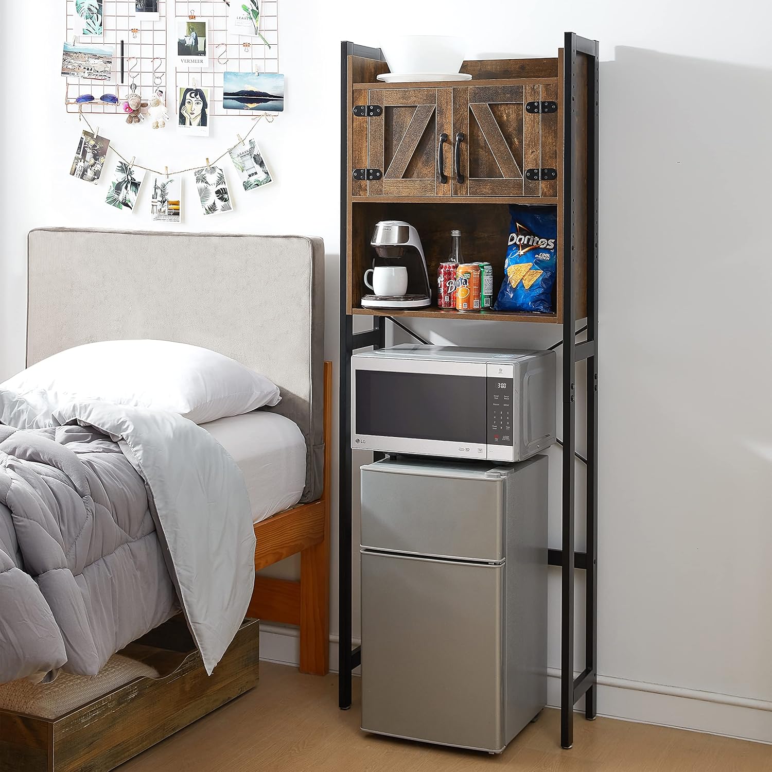 Yak About It® Dorm Hutch - Over The Fridge Organizer - Dark Wood Walnut