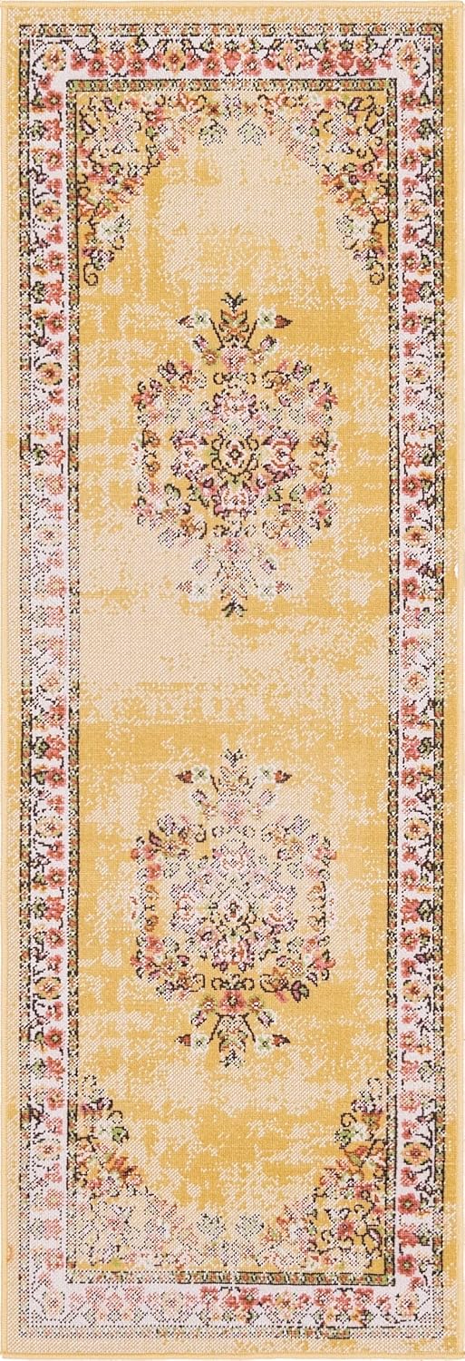 Rugs.com Lucerne Collection Runner Rug – 6 Ft Runner Yellow Low-Pile Rug Perfect for Hallways, Entryways