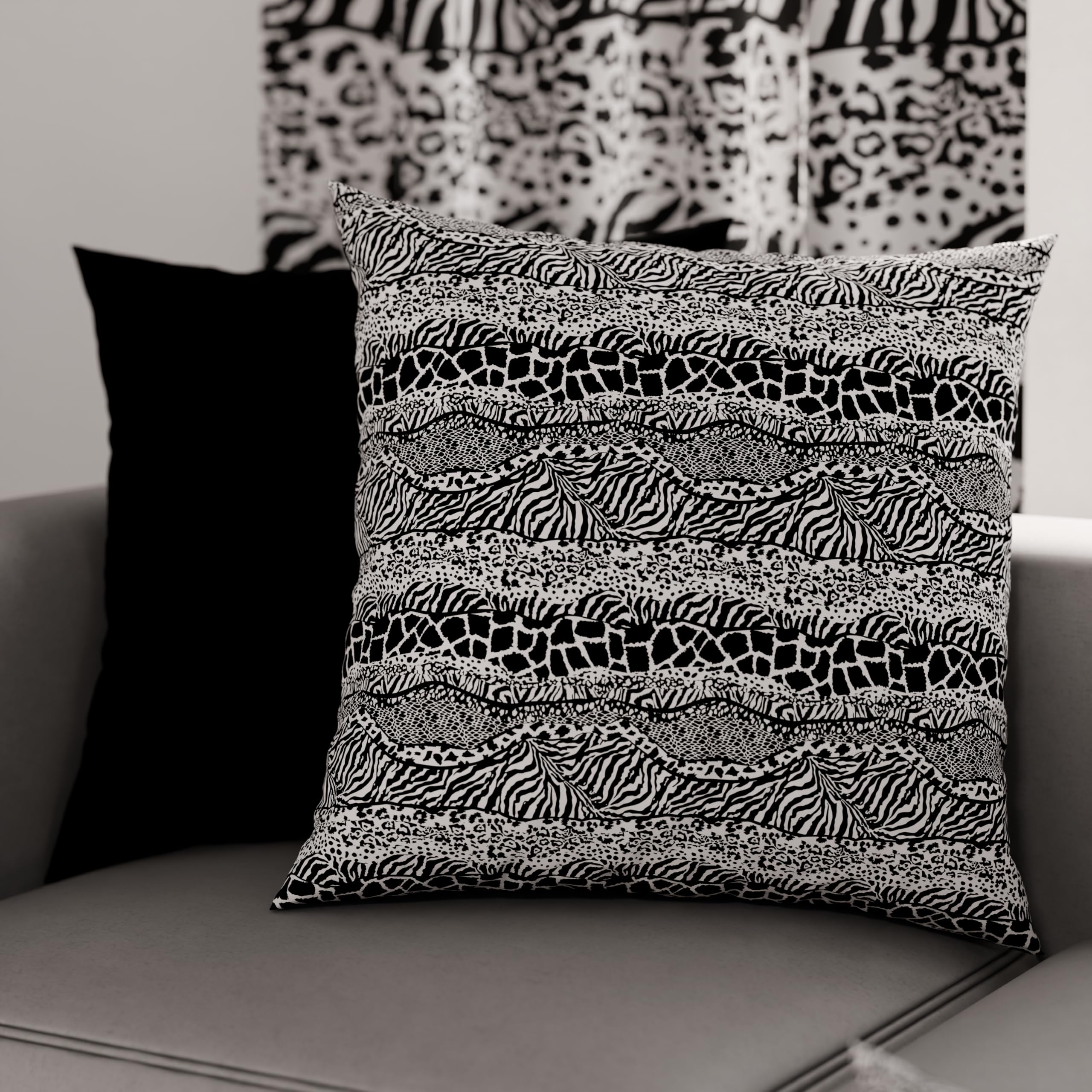 PETTI Artigiani Italiani Cusicni Pair of Pillowcases in Digital Print Winter, Canvas, Black Animal, 30 x 30 cm, confezione da 2