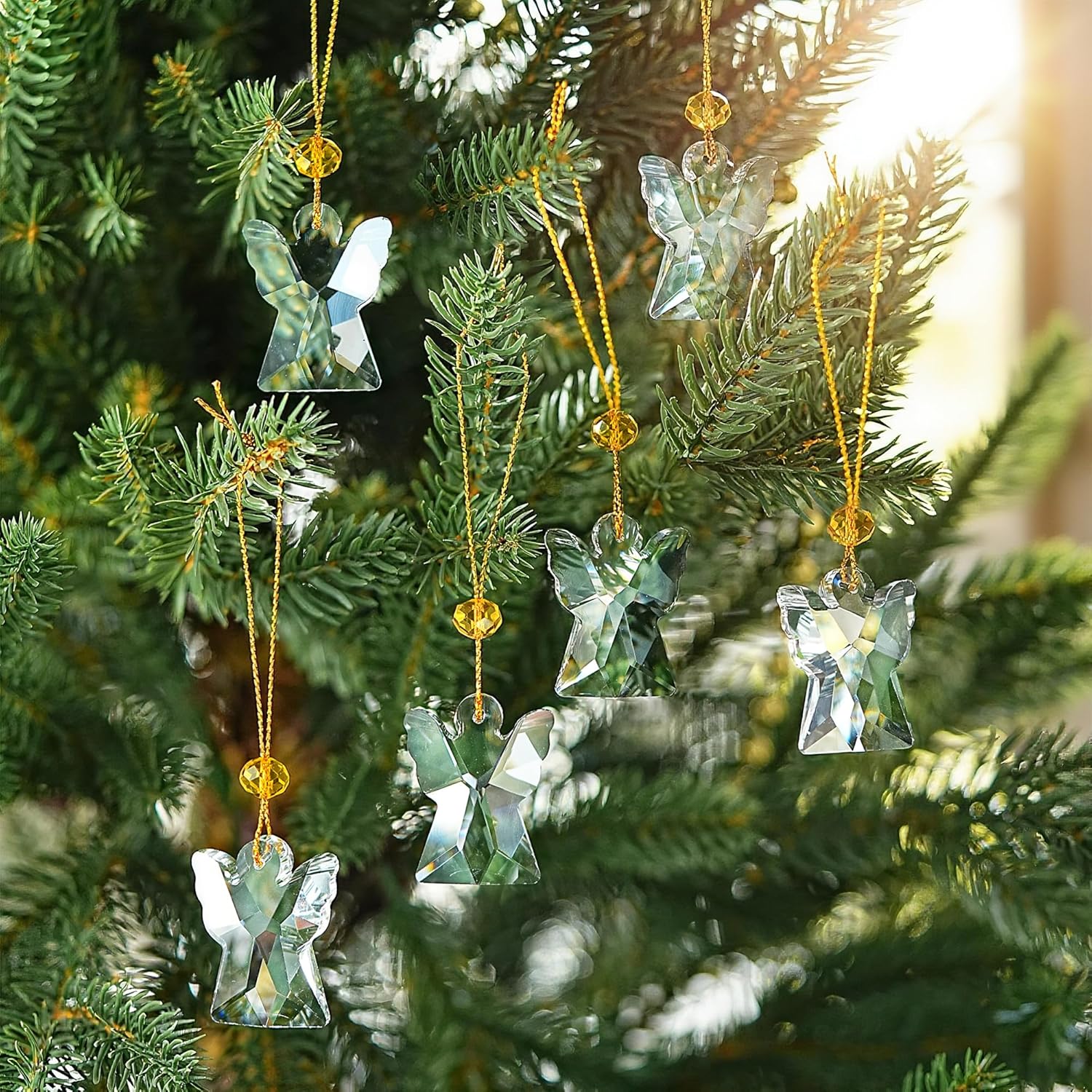 6-Piece Crystal Angel Ornaments for Christmas Tree, 1.4" Clear Glass Guardian Angel Christmas Ornaments for Tree, Small Mini Home Decor Hanging Prism Pendant Xmas Gift - Image 4