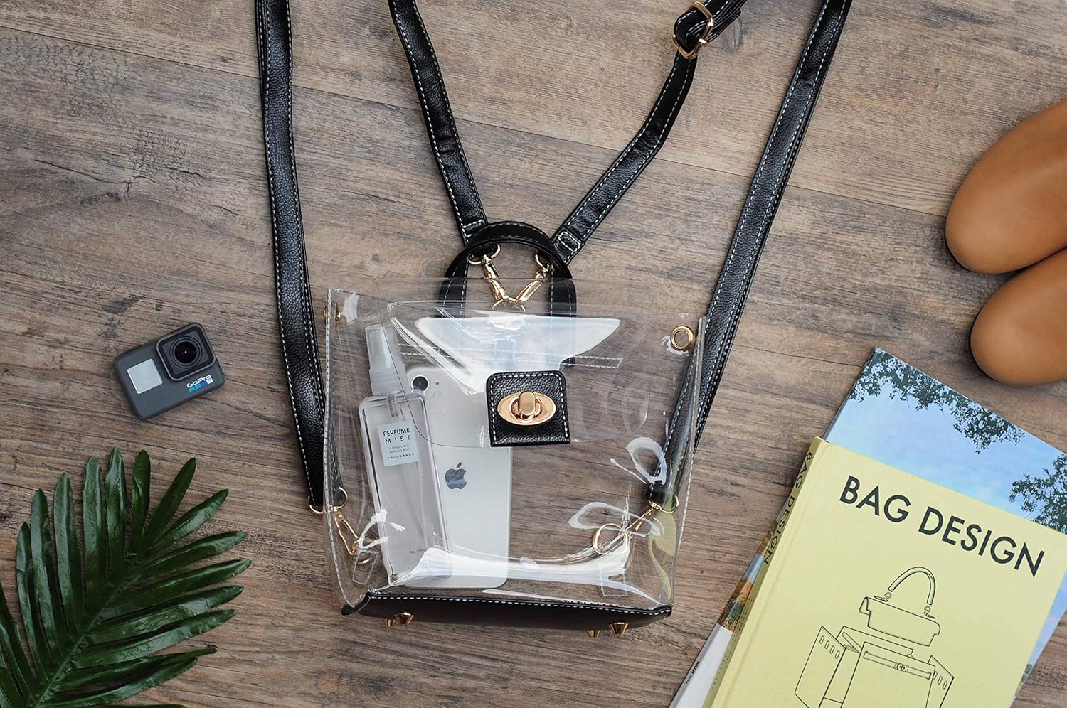 HOXIS Multifunction Clear Backpack for Stadium Approved Convertible Women Cross Body Bag (Black) - Image 2