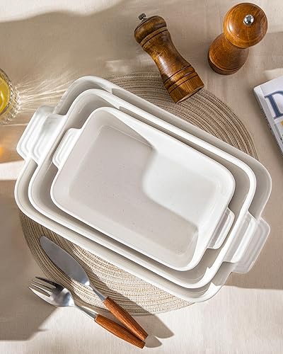 Miniatura 8 de MALACASA Fuentes para horno, Juego de 3 fuentes de cerámica para hornear, Juego de fuentes para hornear, Bandeja rectangular para lasaña profunda