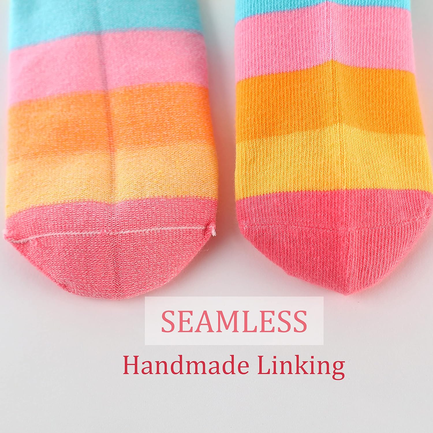 Marchare Girls Cotton Crew Socks Kids Casual Socks School Socks Rainbow Stripes 5 Pack - Image 3