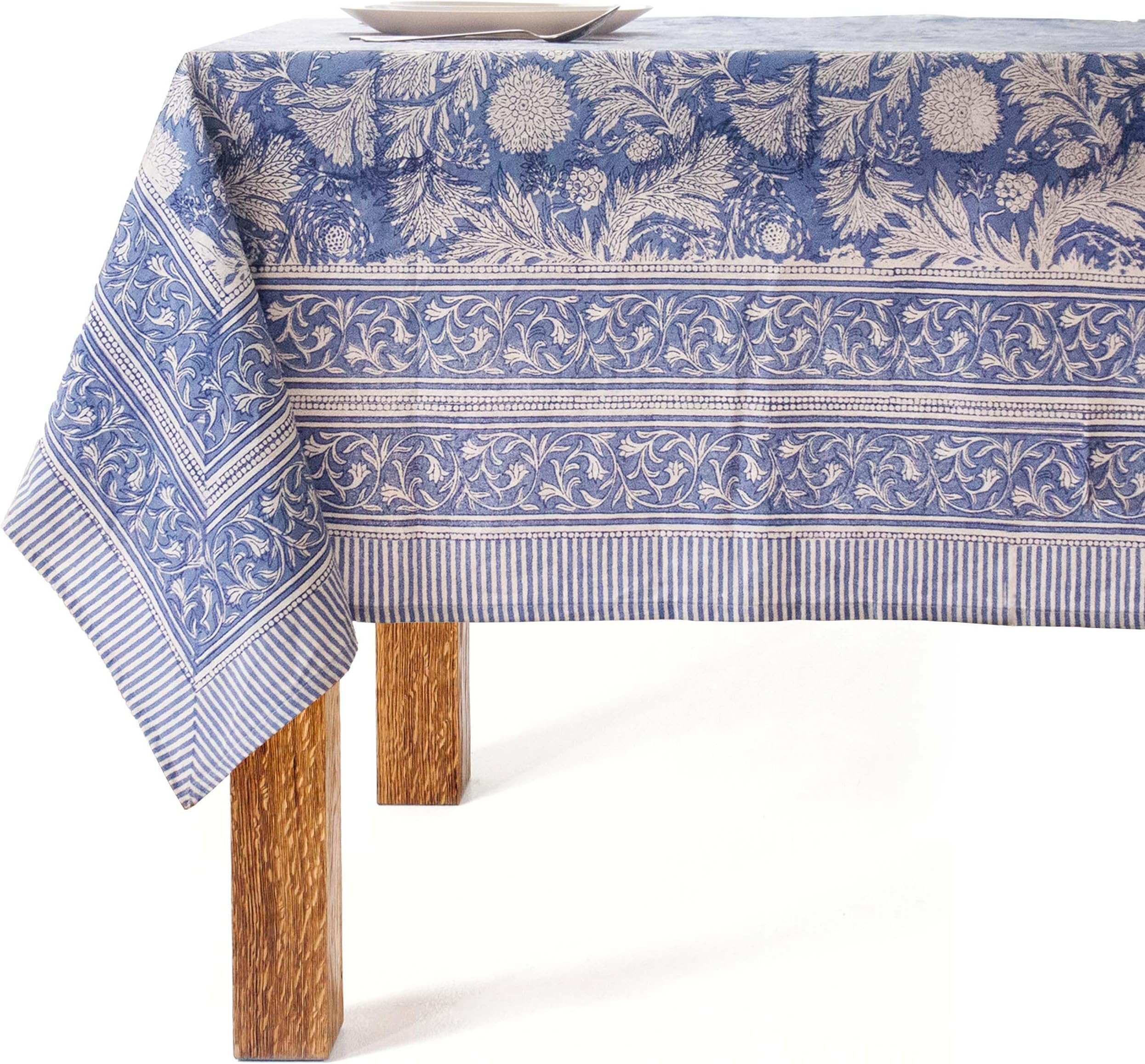 Block Print Table Cloth- 60x90 Inch Rectangle 100% Cotton Handmade Pre-Shrink, Washable for Spring, Kitchen & Dining Perfect for Chirstmas, Patio, Indoor & Outdoor, Farmhouse