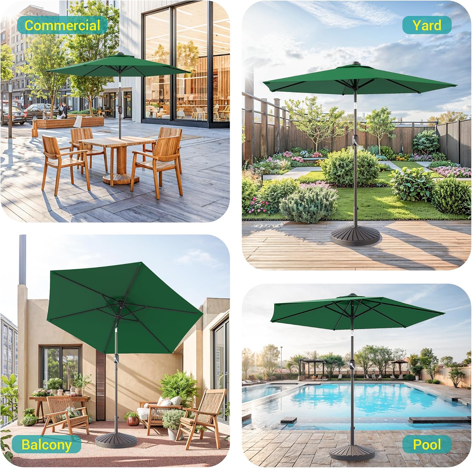7.5ft Outdoor Solar Patio Umbrella 2-Year-Non-Fading Steel umbrella outdoor patio with Push Button Tilt and Crank