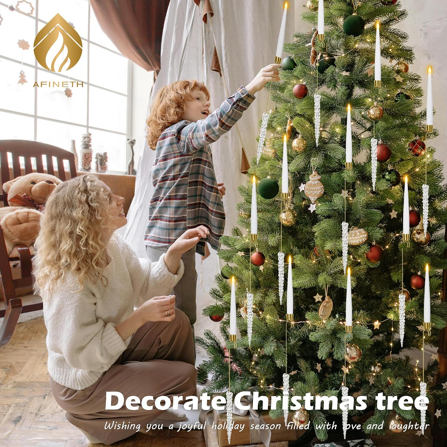 Christmas Tree Candles with Remote, 12 Pack Battery Operated Christmas Candles, LED Candlesticks for Xmas Tree Decoration, Flickering Flameless Taper Candle for Home, Party Decor with Icicle Hooks
