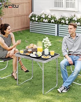 WOLTU Camping Table Folding Travel Table with Handle 70 x 50 x 60 cm (L x W x H) Foldable Garden Table Made of Aluminium and MDF for Picnic Beach Outdoor Use Black CPT8135SZ