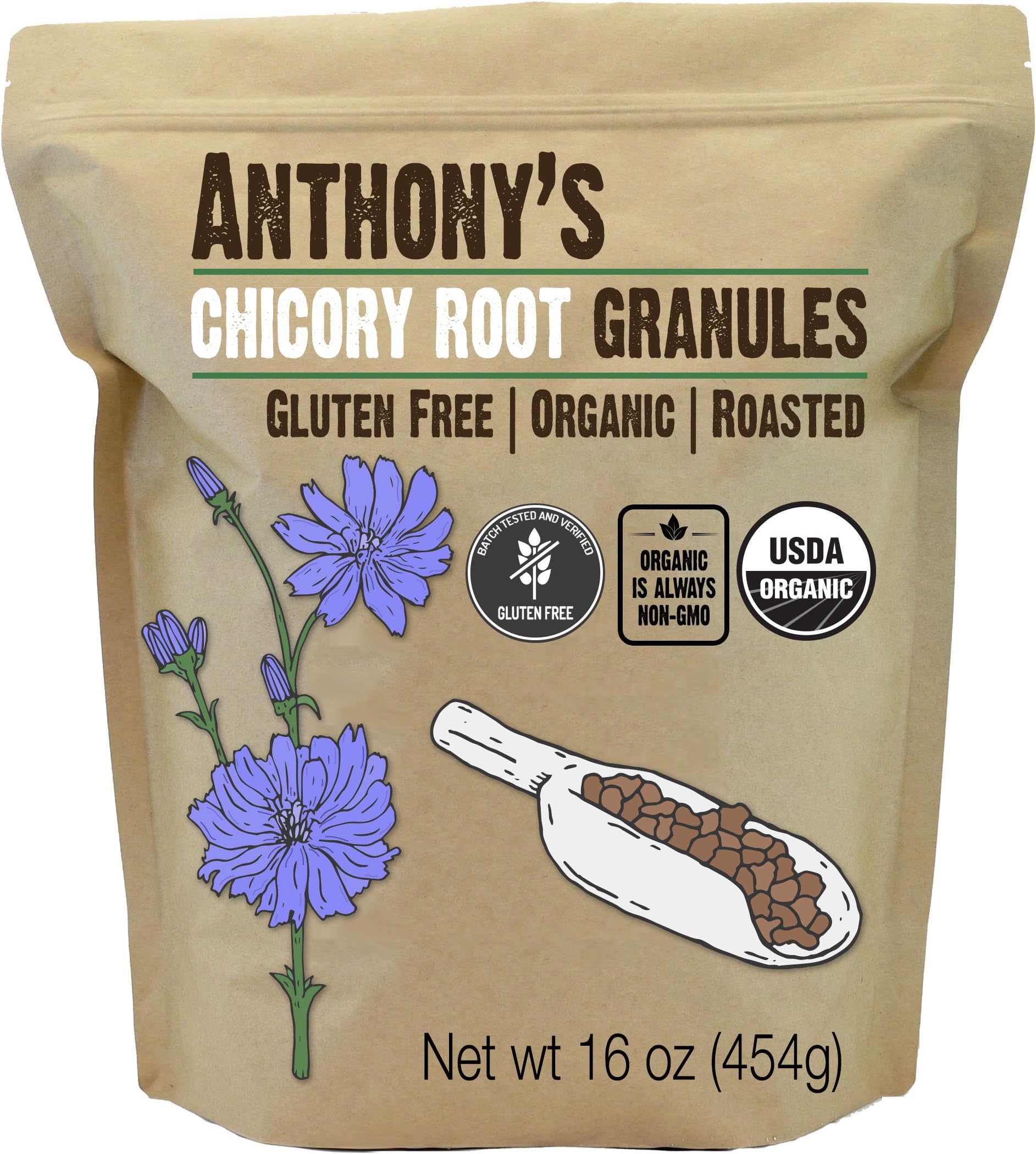 Anthony's Organic Roasted Chicory Root Granules, 1 lb, Gluten Free, Non GMO, Caffeine Free, Keto Friendly