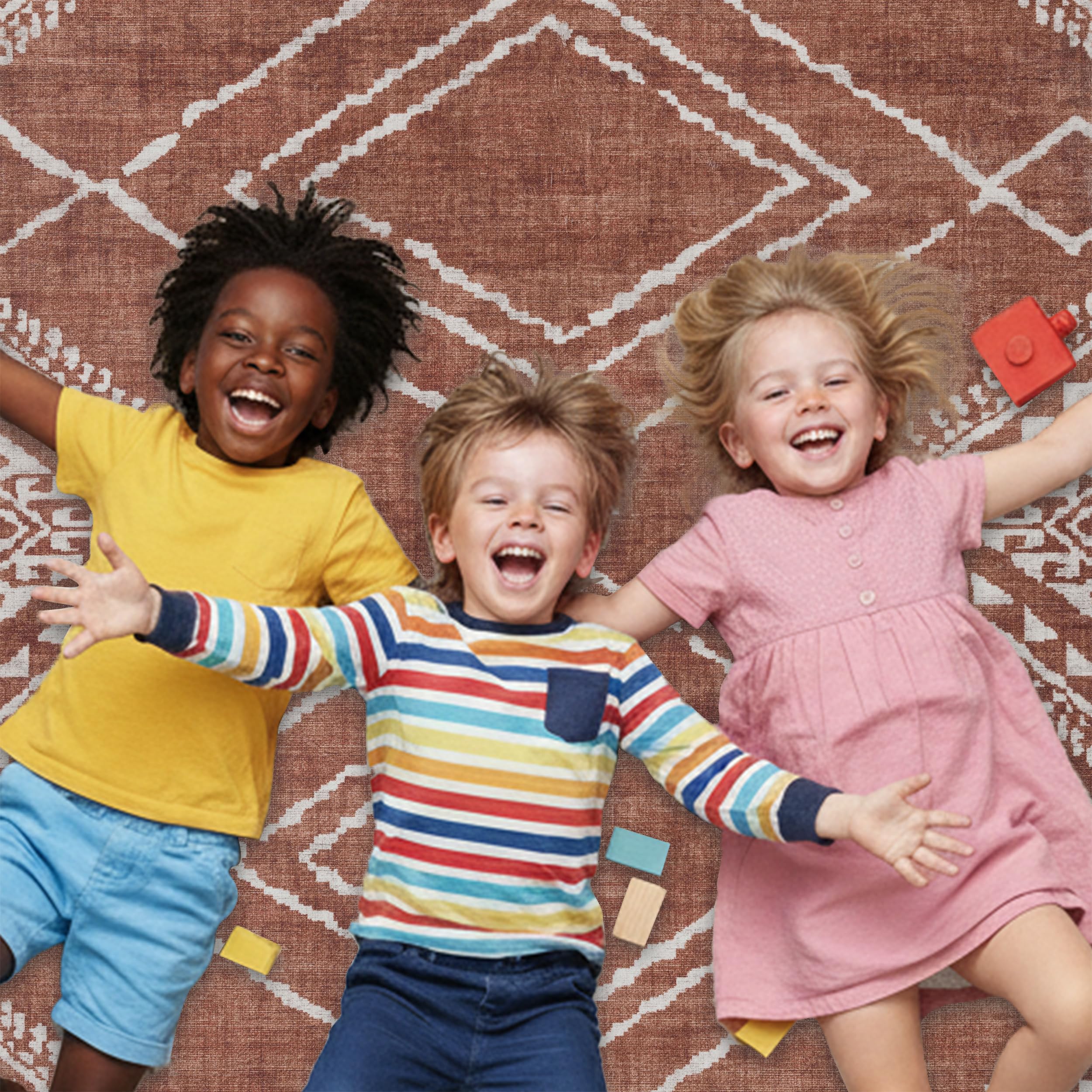 ReaLife maschinenwaschbarer Teppich – schmutzabweisend, familien- und haustierfreundlich – aus hochwertigen recycelten Fasern – marokkanischer Diamant – Orange, 91 x 152 cm