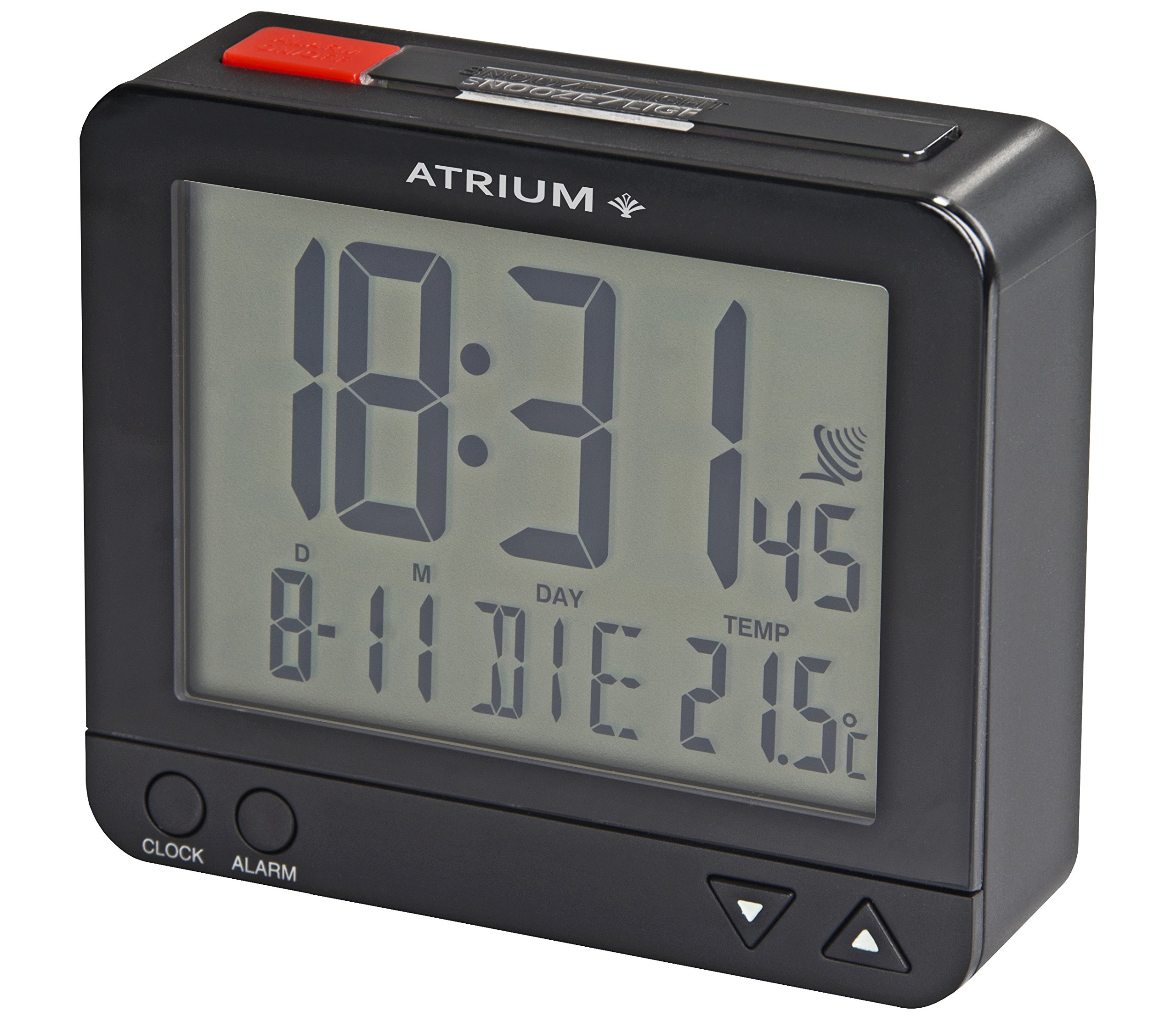 AtriumATRIUM radio-controlled alarm clock digital black with illumination, snooze, date and temperature display A760-7.