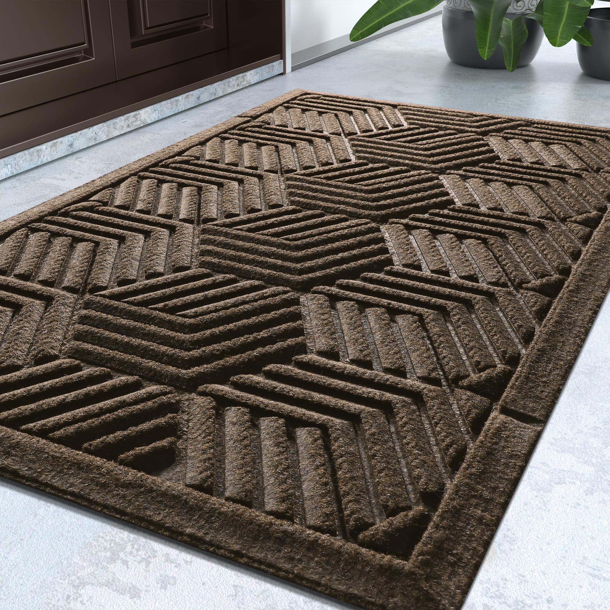 Yimobra Door Mats Outdoor 29.5x17, All-Season Waterproof Outdoor Mats for Front Door Entrance with Drainage Holes, Heavy Duty Non-Slip Doormat for Garage Patio Entryway Indoor, Brown