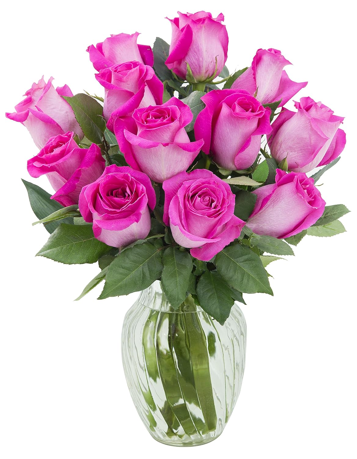 Blooms2Door - Sweet Pink Bouquet of 12 Pink Roses with Vase- Fresh Flowers for Birthday, Valentine's & Mother's Day