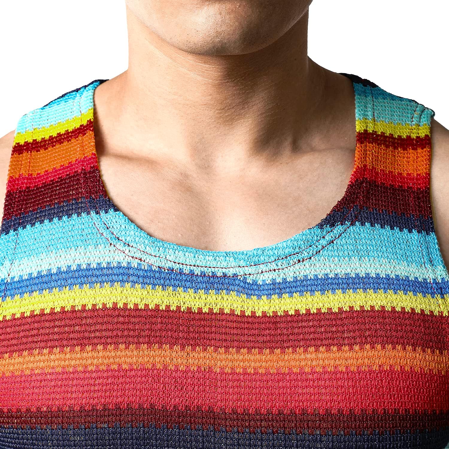 JOGAL Mens Rainbow Striped Sleeveless Shirts Multicolored Casual Tank Tops - Image 4