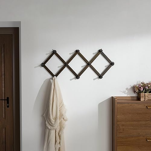 Miniatura 3 de Dseap Percha de pared de acordeón Perchero expandible de madera de 16 pulgadas de alto, perchero para sombreros, gancho de acordeón para gorras de