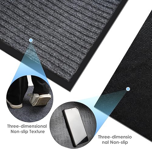 Miniatura 6 de Tapete de entrada de grado comercial de 3 x 10 pies, para interior y exterior, color negro, ahumado, resistente, con parte trasera de goma, cepillo