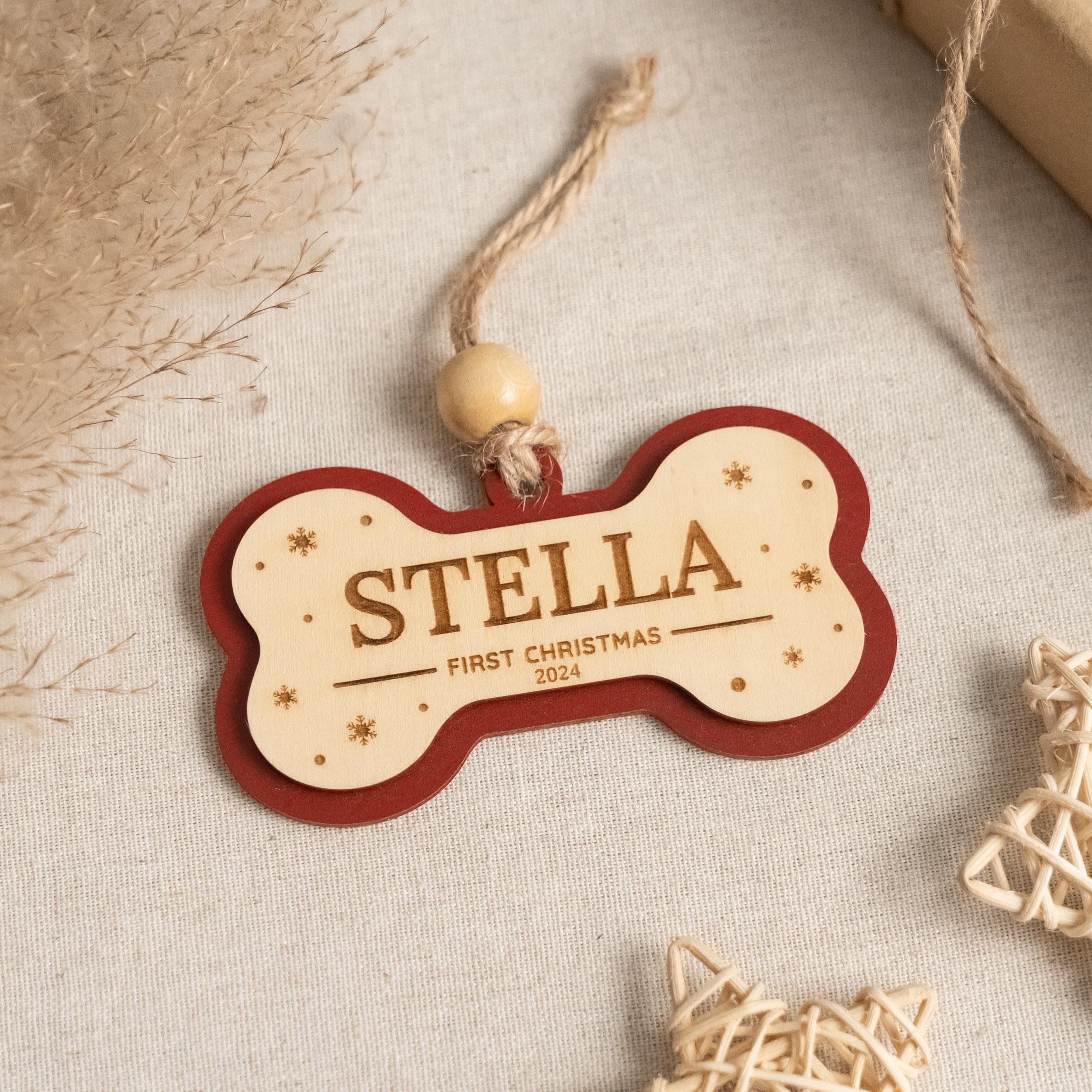 MustHome Customized Pet ID, Personalised Wooden Dog Name Plate, 20 x 15 cm, Multicolour Bone Design, Christmas Ornament, Personalized Gift, Pet Decoration, Pet Owner Gift, Custom Ornament 3