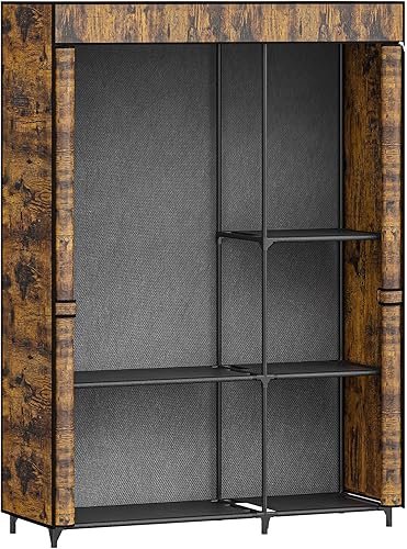 Miniatura 8 de Hzuaneri Armario portátil de 47.6 pulgadas para dormitorio, 2 rieles de ropa con cubierta de tela no tejida, organizador de almacenamiento de ropa,