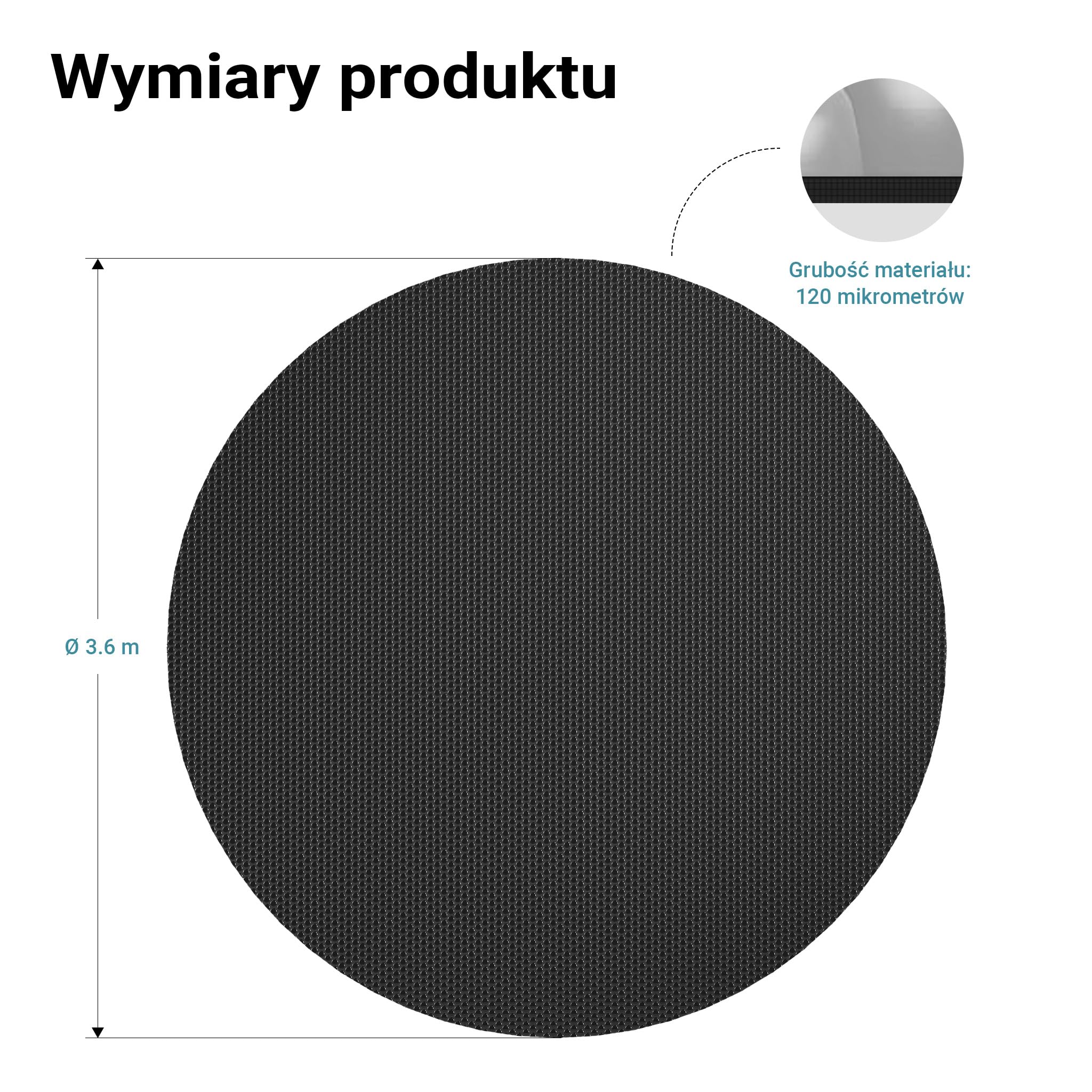 Wiltec Folia solarna do basenu Ø 3,6 m, czarna, ogrzewanie basenu z folii PE o grubości 120 µ, pokrywa basenowa plandeka basenowa folia solarna okrągła