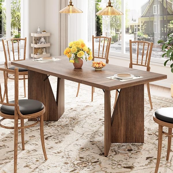 Acacia Wood Table with V-Shaped Legs