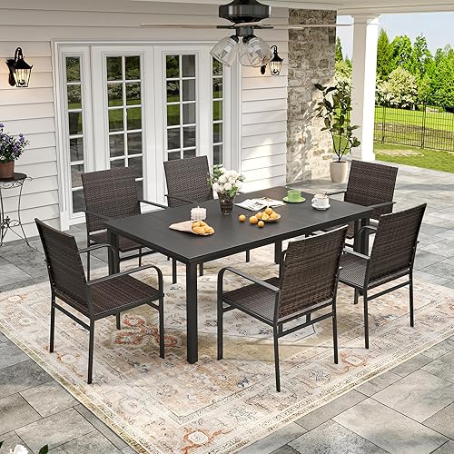 Miniatura 9 de VICLLAX Juego de 2 sillas de mimbre para patio, sillas de comedor de ratán con brazo ancho y cómodos cojines azules, respaldo alto para jardín,