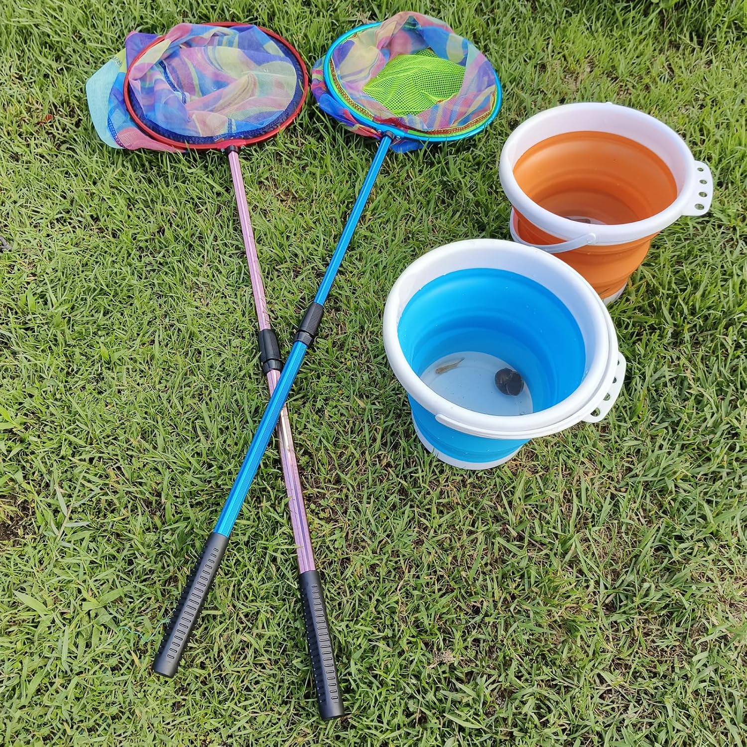 Fishing Nets with Bucket Fishing Retractable Landing Net Lightweight Aluminum Pole with Non-Slip Handle for Catch and Release and Release Frogs Butterfly Youth Outdoor
