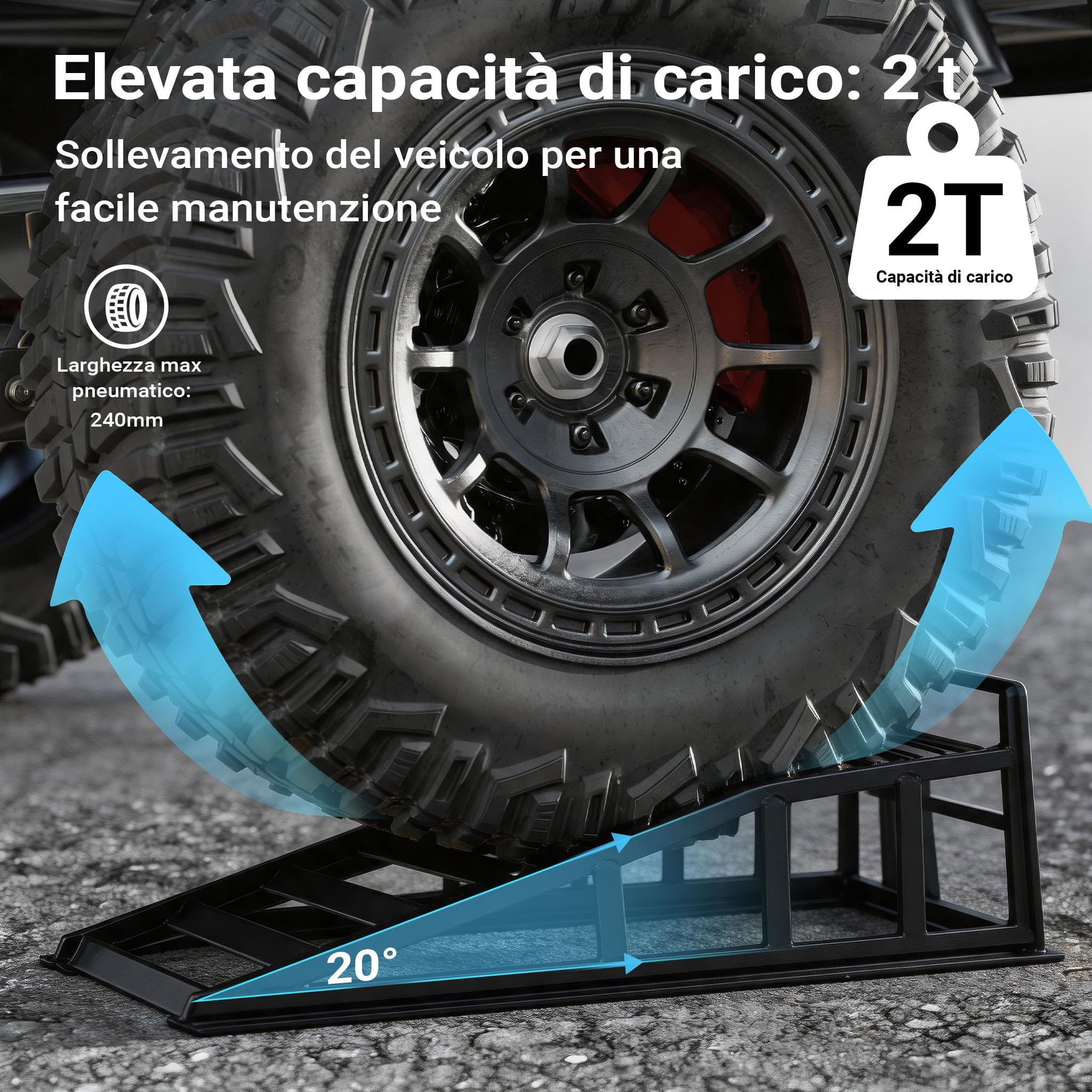 Wiltec 2x Rampe auto con portata fino a 2 t per coppia, 905x295x278 mm, pedana sollevamento auto, rampe di sollevamento in acciaio