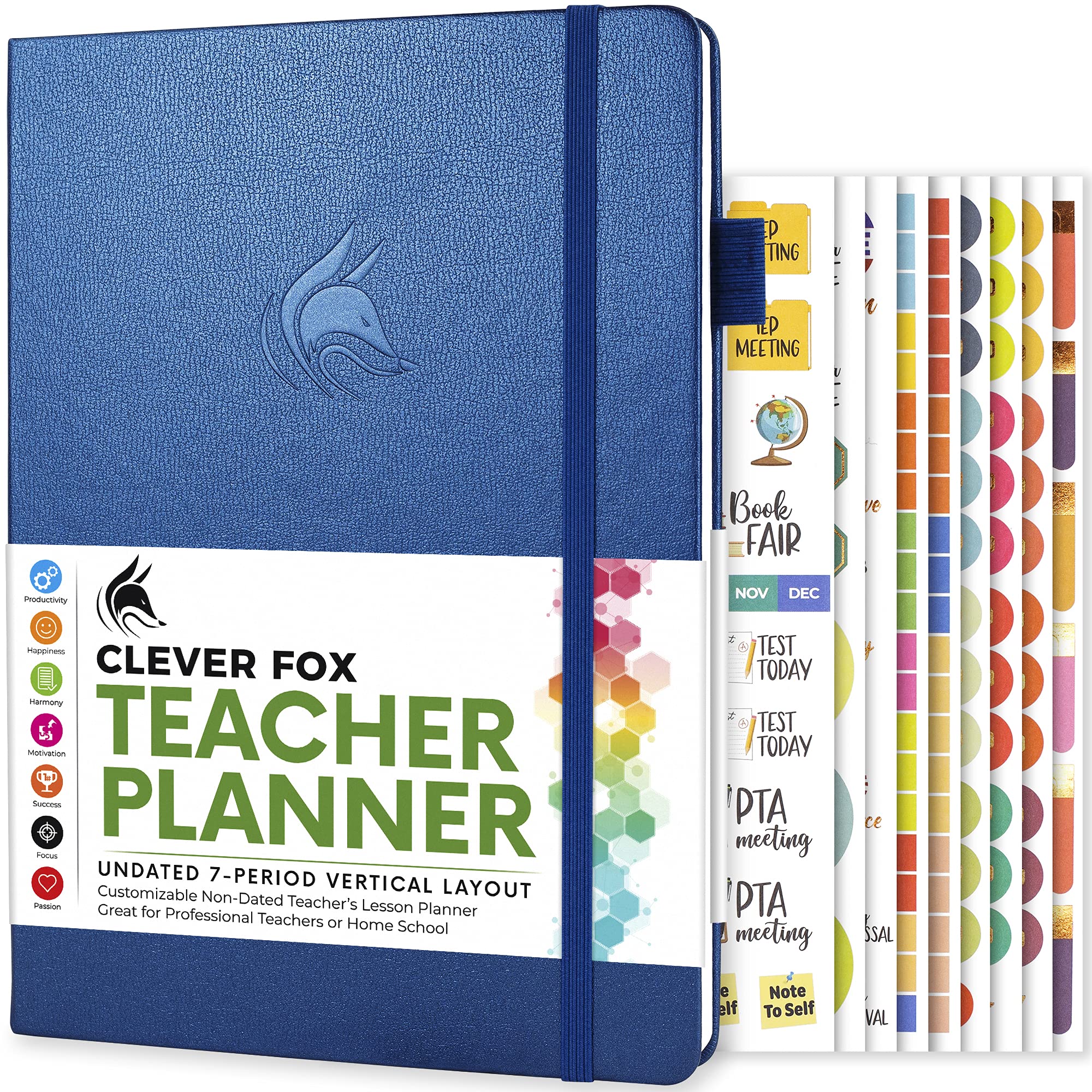 Clever Fox Teacher Planner – School Year Planner with Calendars & Lesson Plans – Teacher Plan Book for Classroom & Homeschool Organization - Undated, 7x10″, Hardcover (Mystic Blue)