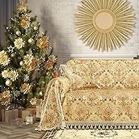 Vista 15 de Loom and Mill Fundas de sofá de lujo, funda clásica de damasco jacquard grueso para sofá, protector de muebles con borde de encaje y borlas hechas a