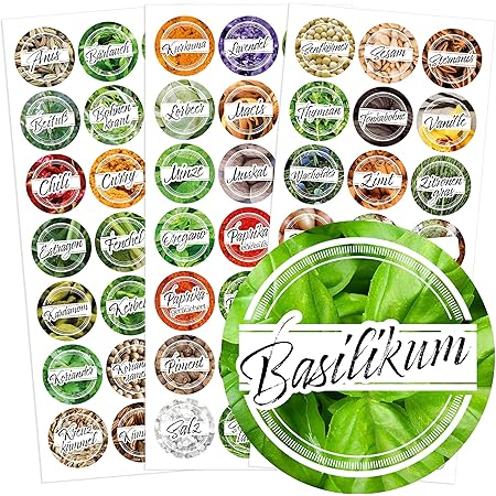 54 Schwarze Gewürzetiketten - Selbstklebende Aufkleber Für Gewürzgläser | 4cm Rund Mit Individuellen Motiven | Made In Germany