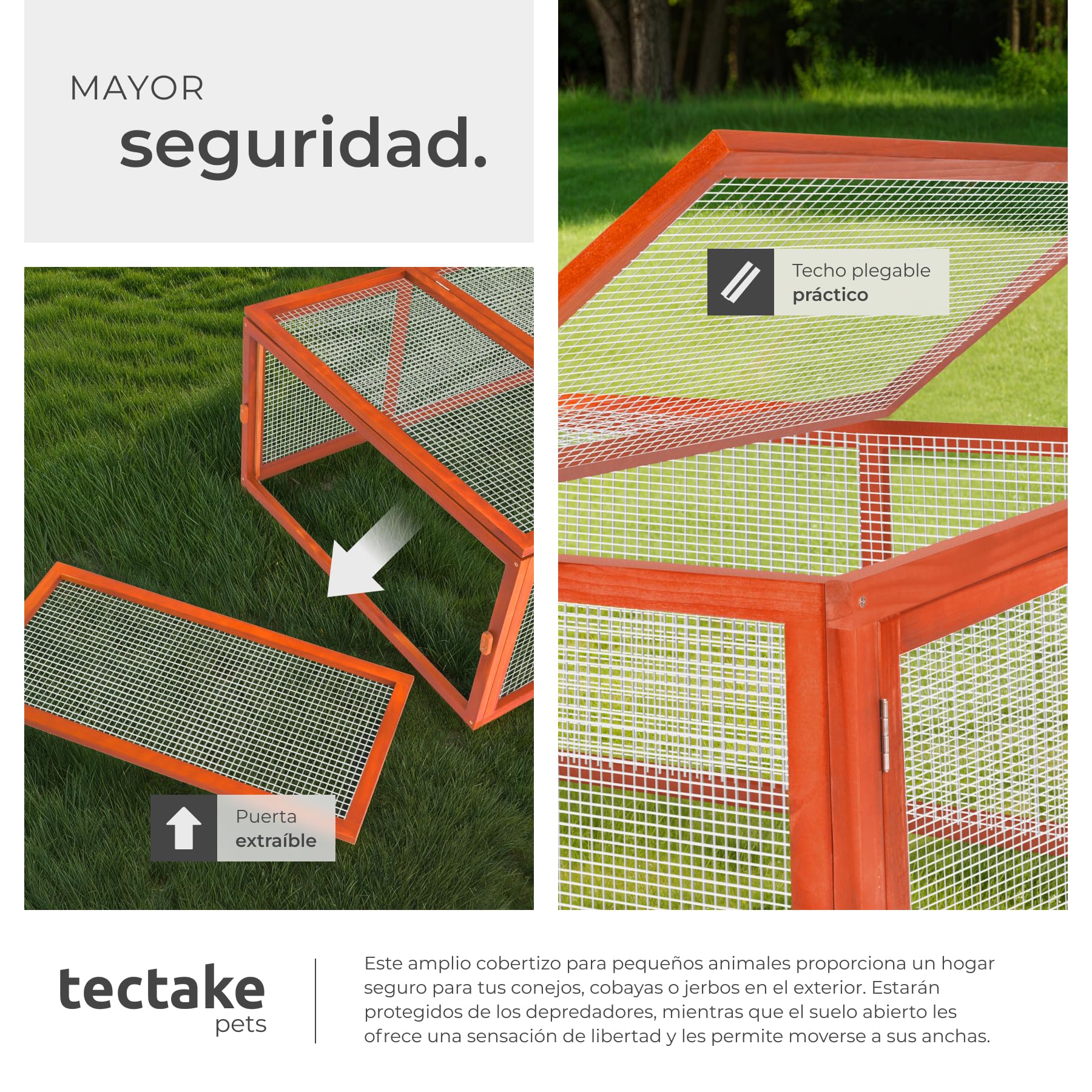 Tectake Conejera Exterior Madera con Dos Puertas y Rejilla Metálica, Jaula Conejo Exterior, 181 x 90 x 48 cm Marrón