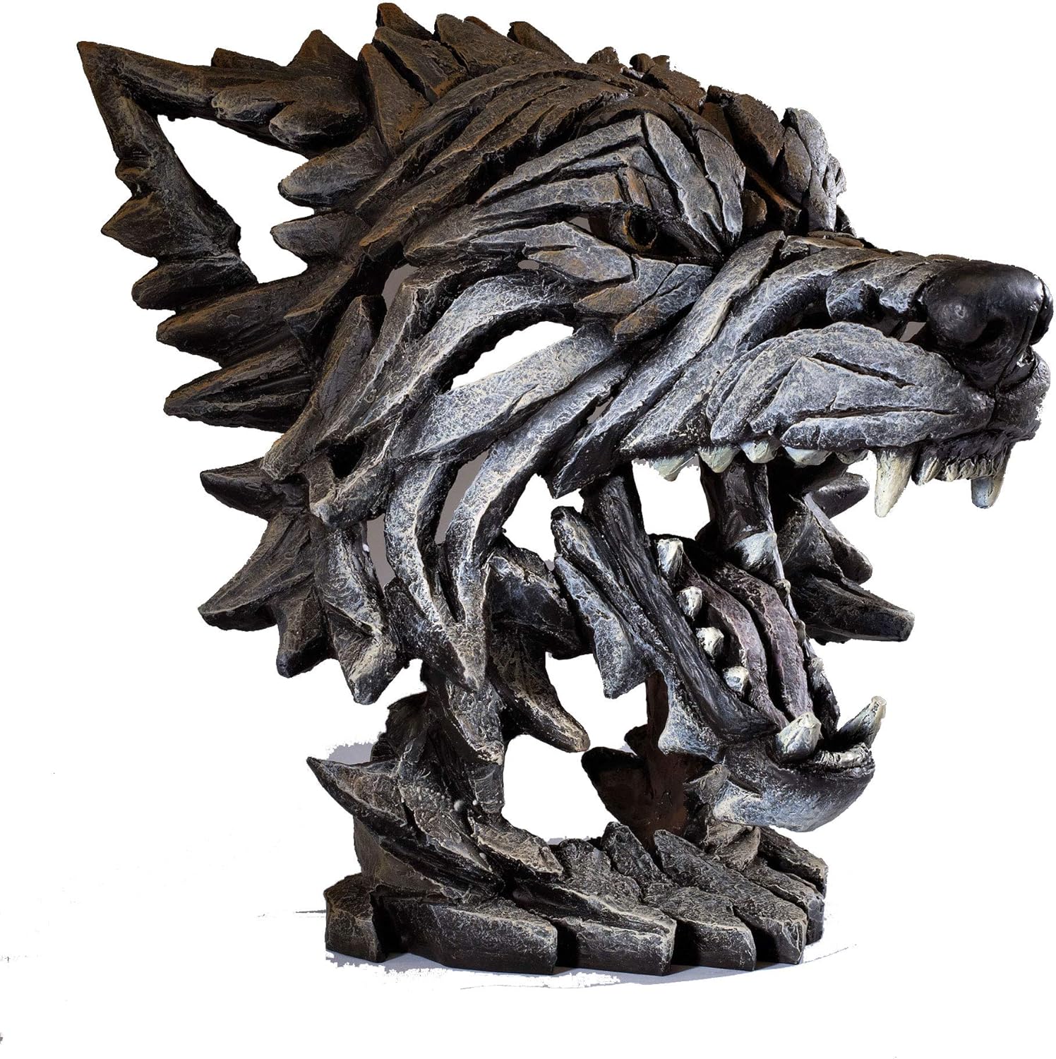 Enesco Edge Sculpture Wolf Face Snarling Bust Figurine, 13.98 Inch, Gray and White