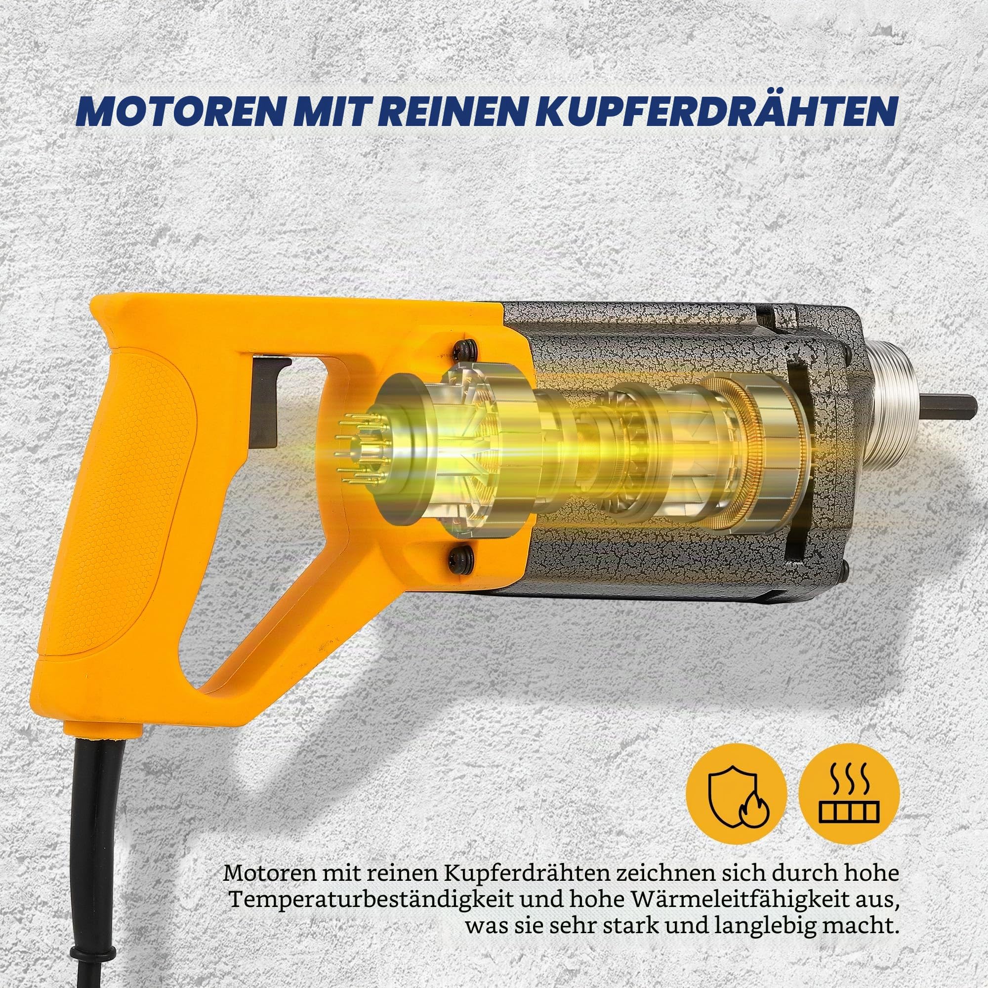 Hanchen Betonvibrator 1080W Betonrüttler elektrischer gewerblicher Flaschenrüttler für den Bau Beton Verdichten (mit 1,5m Schlauch)
