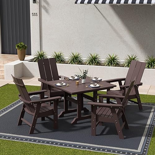 Miniatura 5 de WestinTrends Ashore - Silla de comedor para patio al aire libre HDPE de plástico estilo Adirondack, color marrón oscuro