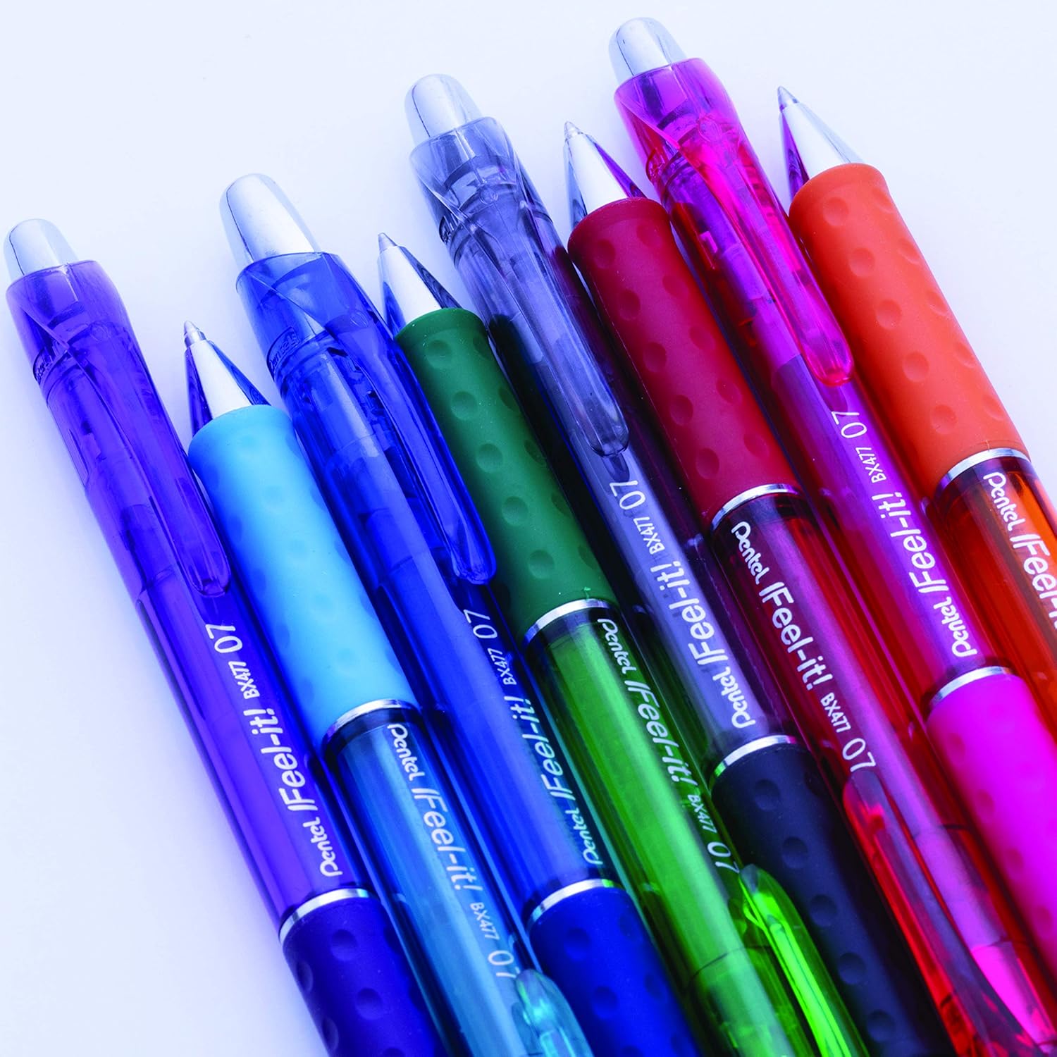 Pentel Feel-It!, Low Viscosity, Retractable Ballpoint Pen, Blue Ink, Metal Tip, 0.7mm, Box of 12