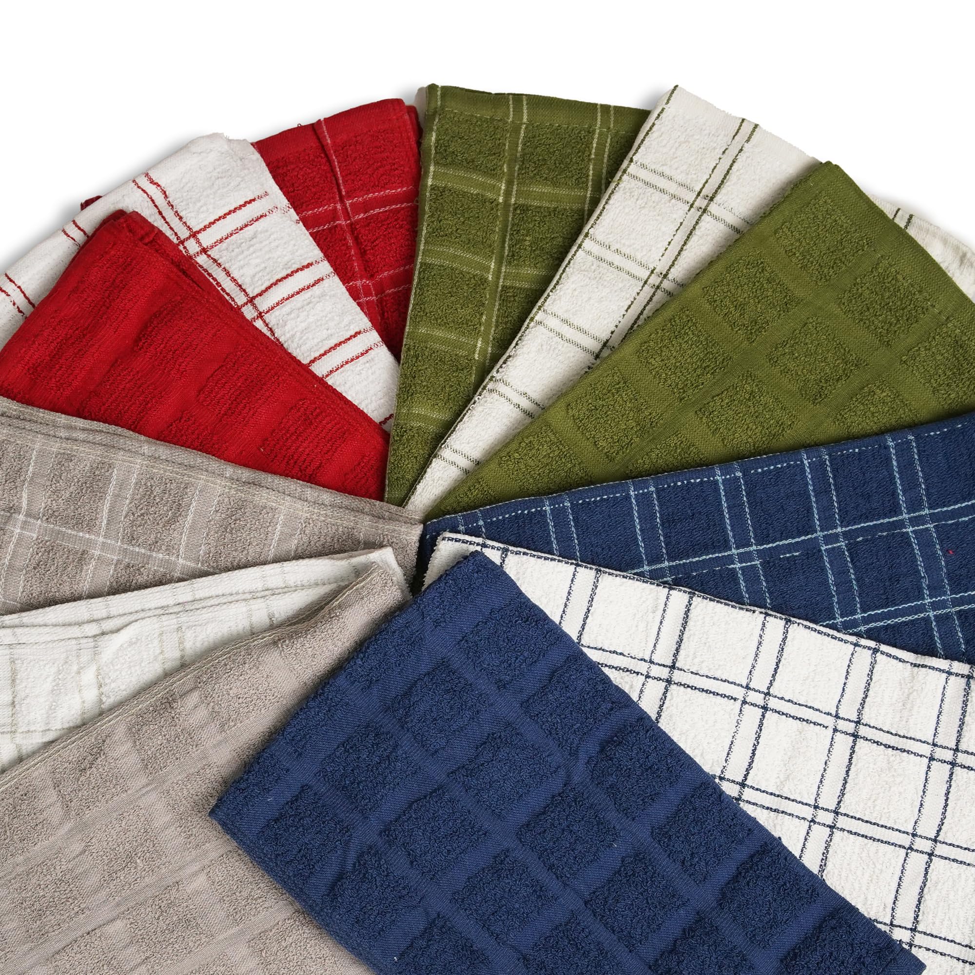 Premium Cotton Kitchen Towels – Set of 12, 15x25 Inches, Ultra Absorbent, Quick-Dry, Durable Dish Towels, Perfect for Cleaning and Drying – Flour Sack & Ring Spun Cotton | Multi