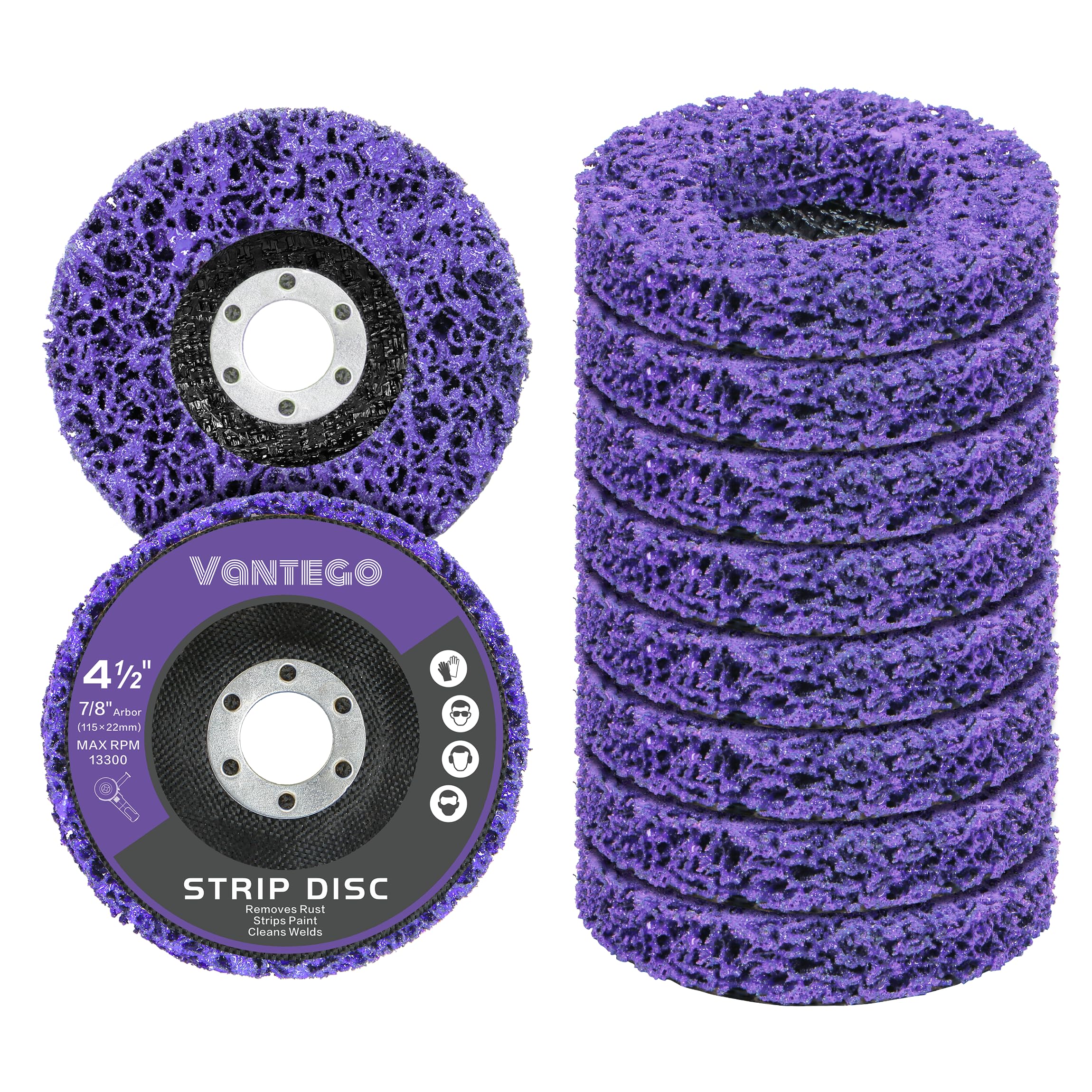 Vantego10-Pack Paint Stripping Discs 4-1/2" Purple Grinding Wheels for Angle Grinder, Perfect for Rust, Paint, and Grime Removal, Metal and Wood