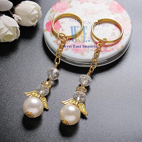 Miniatura 4 de Llavero de diseño de ángel (12 piezas) Llavero de cristal de perla para bautizo, regalo de fiesta, bautizo, cadena de oro, Oro