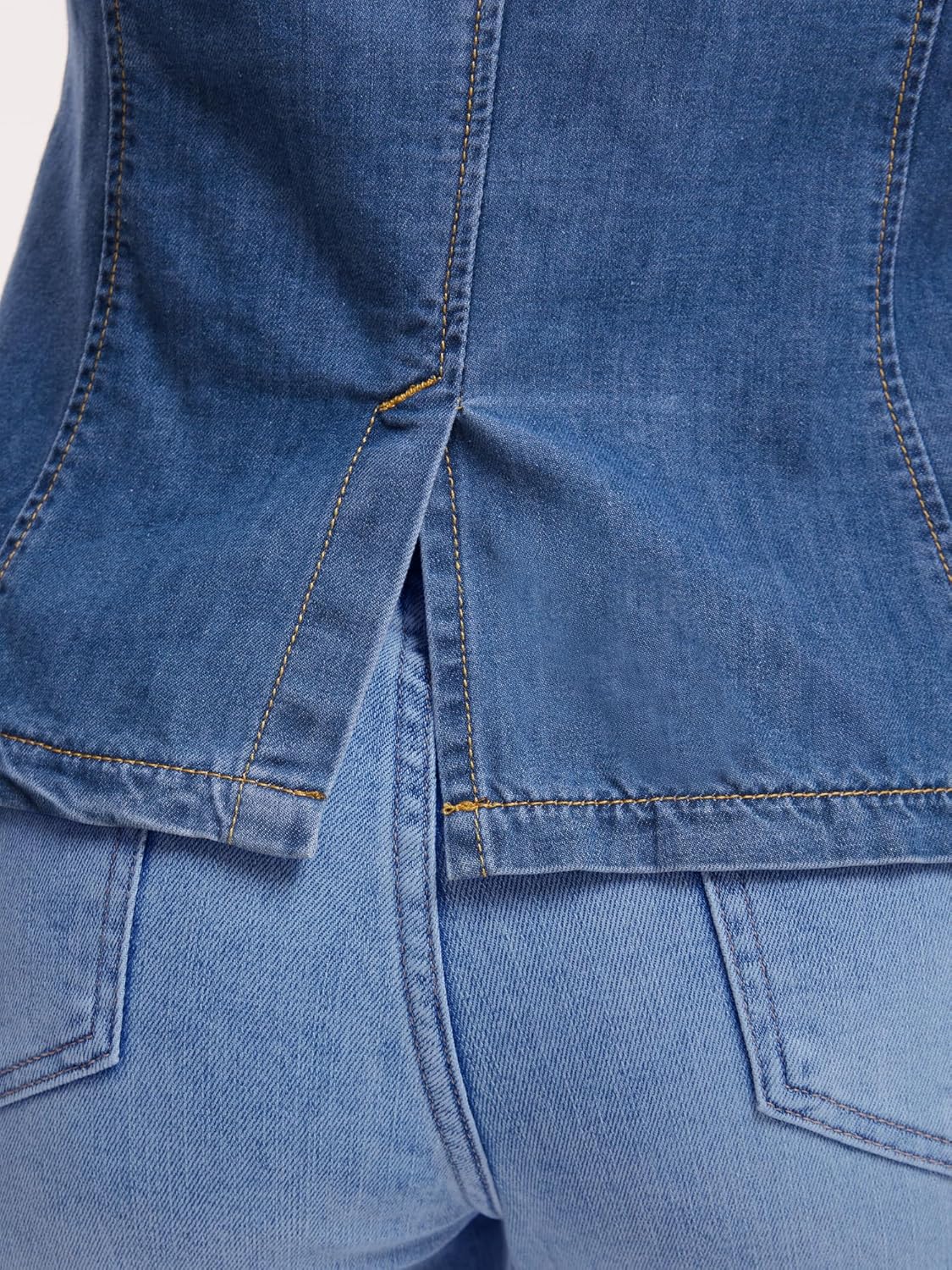 Women's Denim Jacket Notched Lapel Collar Long Sleeve Button Lightweight Fitted Denim Blazer