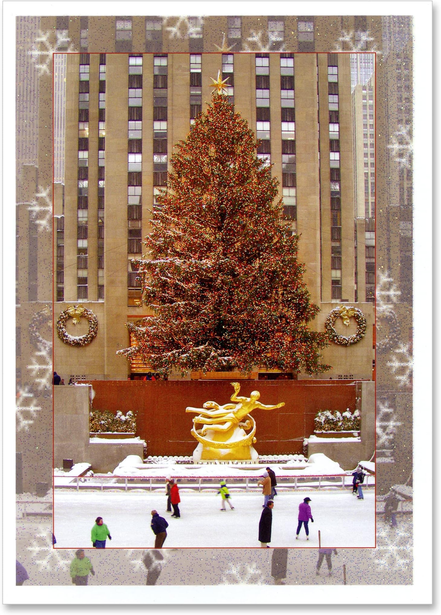 Rockefeller Center Skating Rink New York Christmas Holiday Greeting Card Set of 6 – 6 ¼ x 4 ½ Inch Note Cards - Envelopes Included. Holiday Stationery Collection Christmas in New York