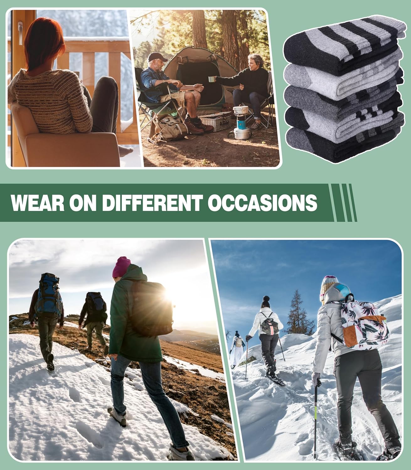 MQELONG Merino Wool Socks for Women Hiking Thermal Winter Thick Warm Cozy Boot Socks - Image 6