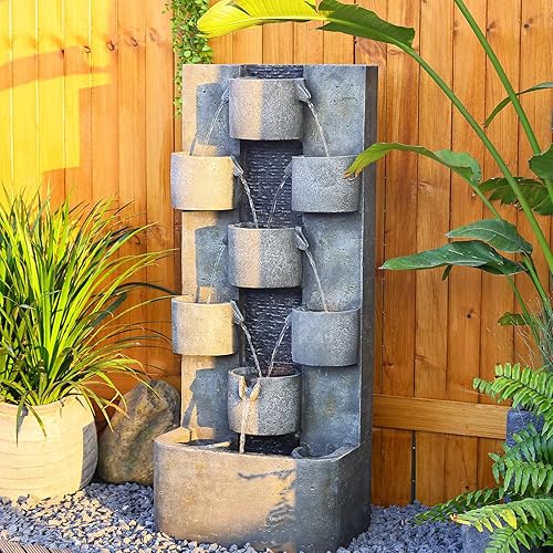 Miniatura 7 de Tankana Fuente de agua escalonada para jardín al aire libre, cascada de interior, fuente de cascada independiente de hormigón, estilo moderno con
