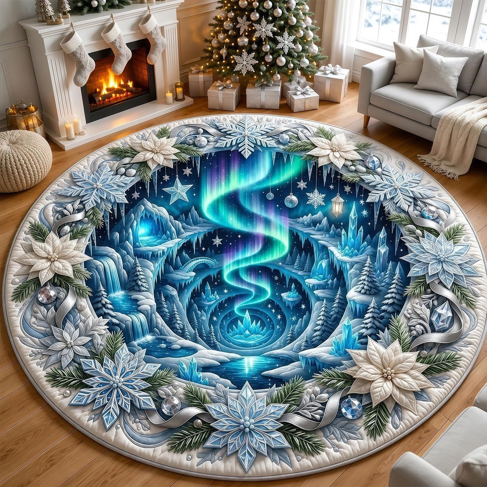 3D Christmas Rugs Optical Illusion Round Mat, Realistic 3D Xmas Rug — image 1