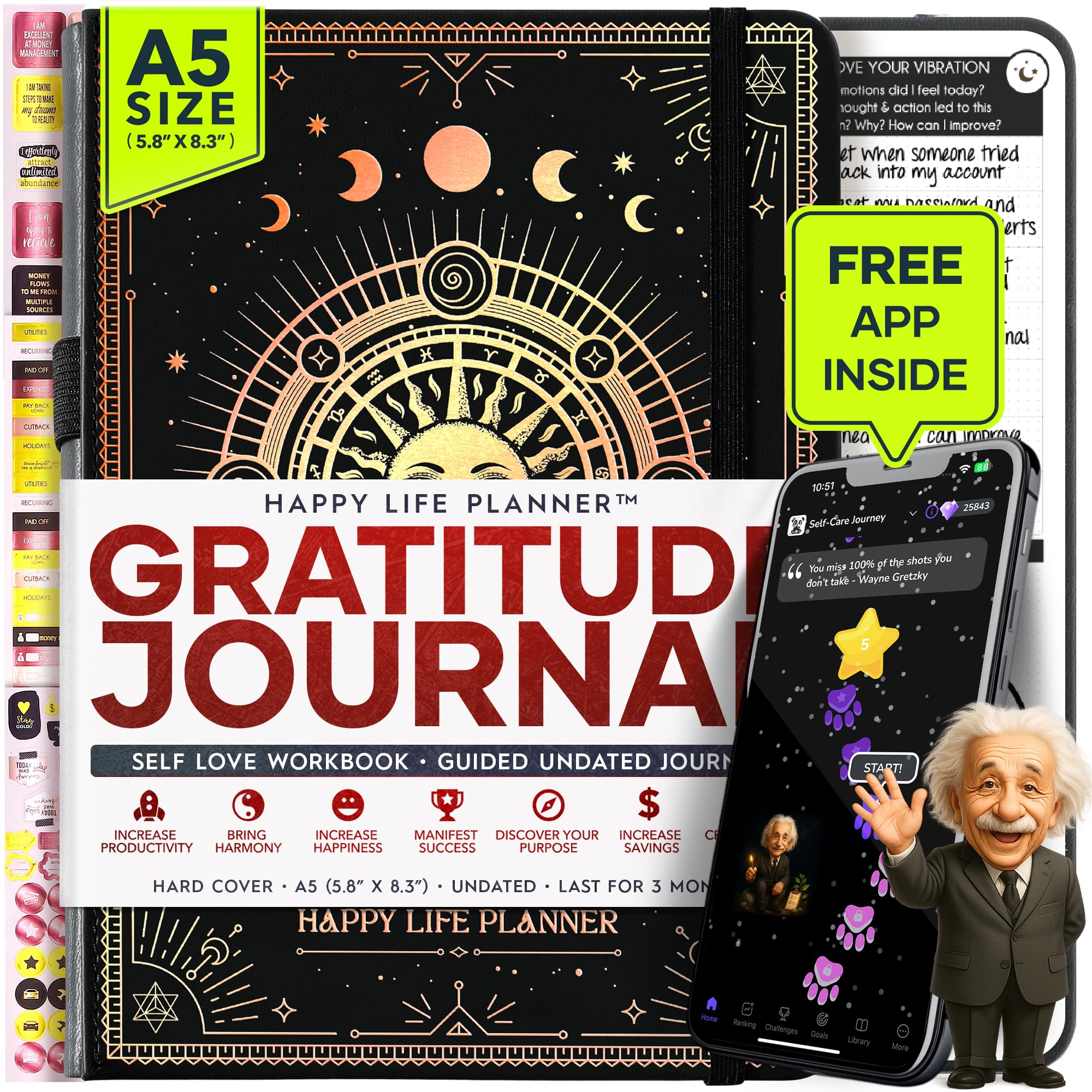 Gratitude Journal for Women & Men - 5 Minute Self Care Journal | 90-Day Undated Daily Planner for Positivity, Affirmations & Manifestation | Guided